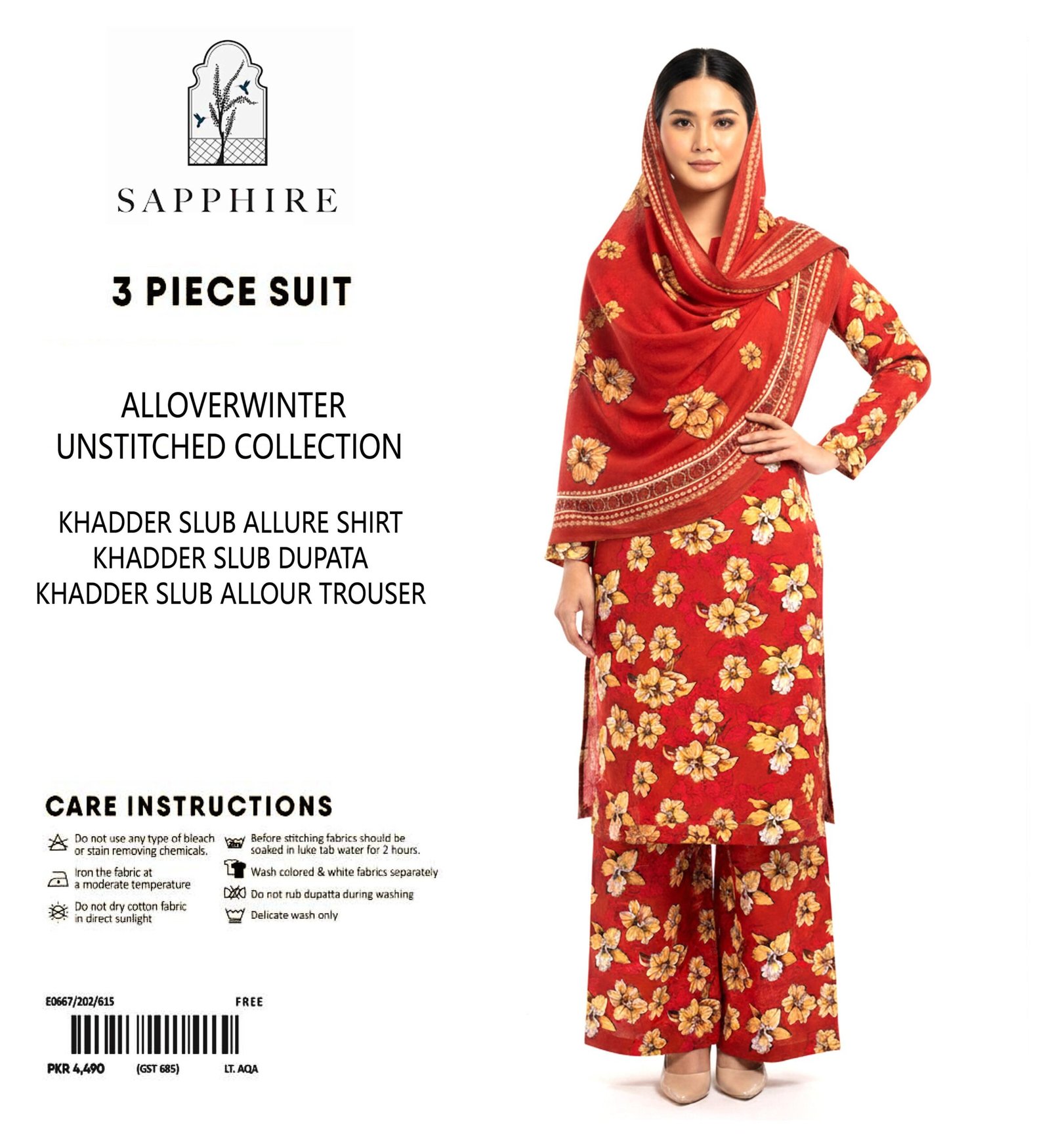 Sapphire Winter Collection – 3 Piece Unstitched Khaddar Suit |Article 7 |