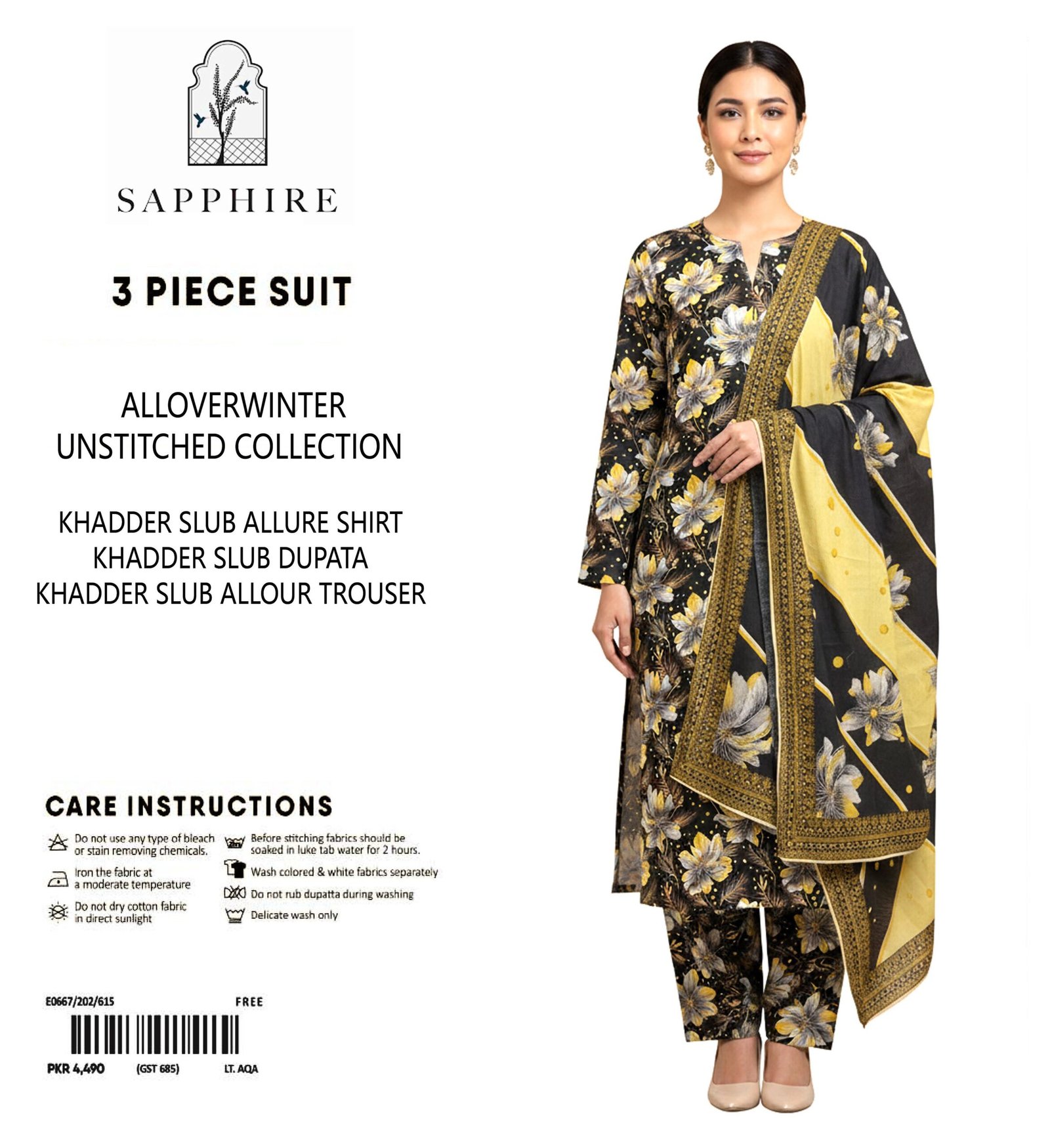 Sapphire Winter Collection – 3 Piece Unstitched Khaddar Suit | Article 6 |