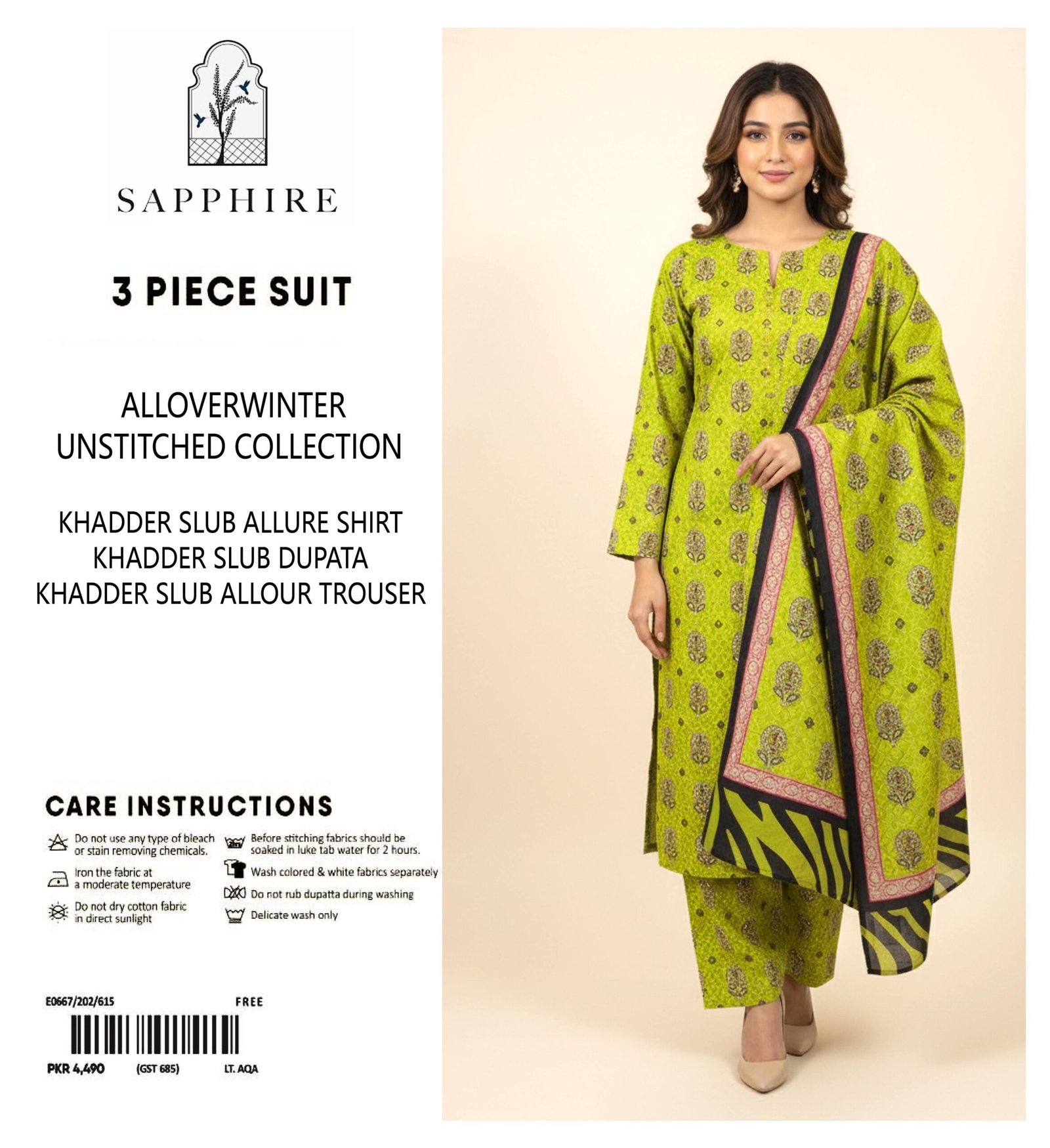 Sapphire Winter Collection – 3 Piece Unstitched Khaddar Suit | Article 15 |